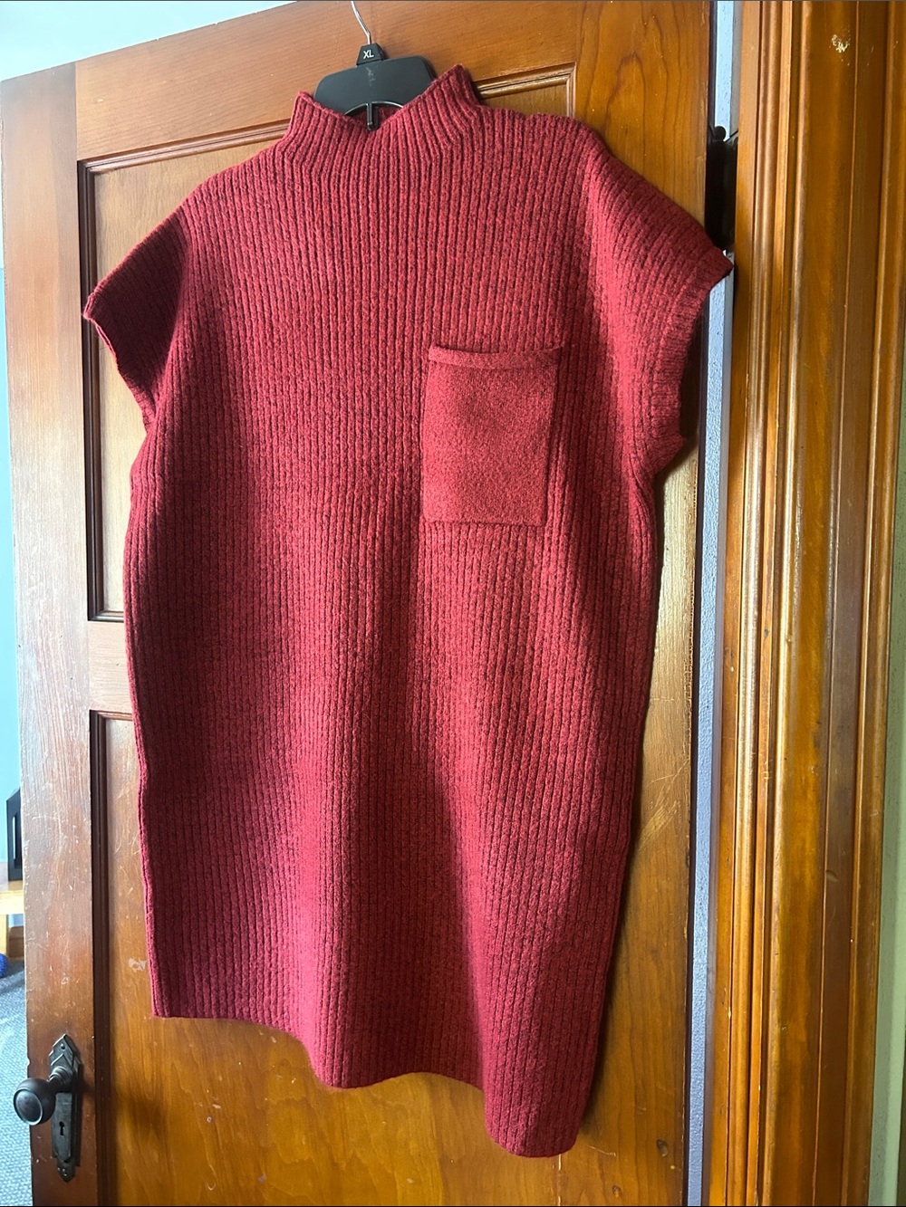 Zenana Outfitters Ribbed Wine Red Mock Neck Sweater Dress